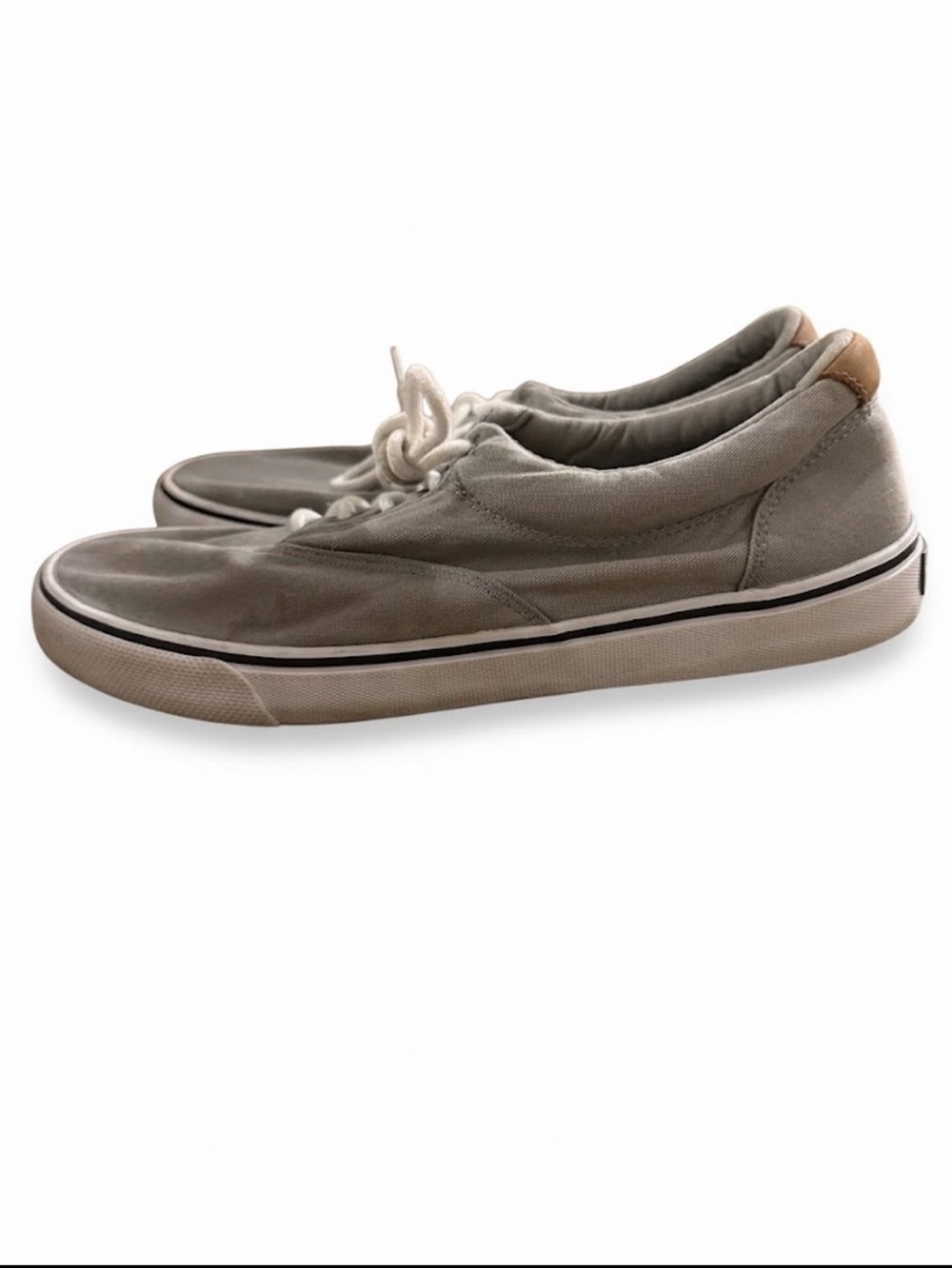 Sperry Low-Top Canvas Sneakers in Gray with Tan Heel